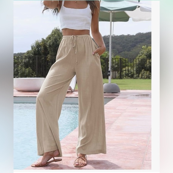 NWT Women's linen blend Wide-Leg Pants Sz l - Picture 2 of 15